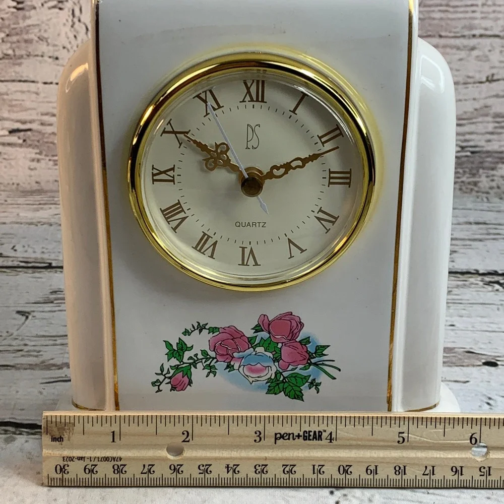 PS Limited Edition (Paul Sebastian) Quartz Mantel Clock Floral Accent Desk Decor